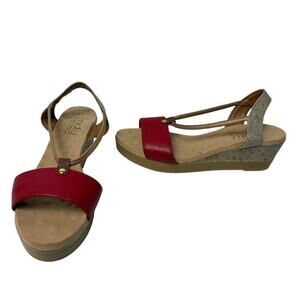 Malu Super Comfort Wedge Sandals Womens US9 EU 40 Red Tan Espadrille T-Strap